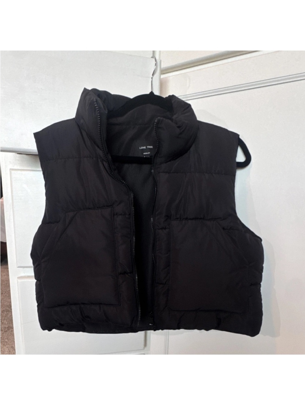 Love Tree Black Quilted Jacket with Label Detail